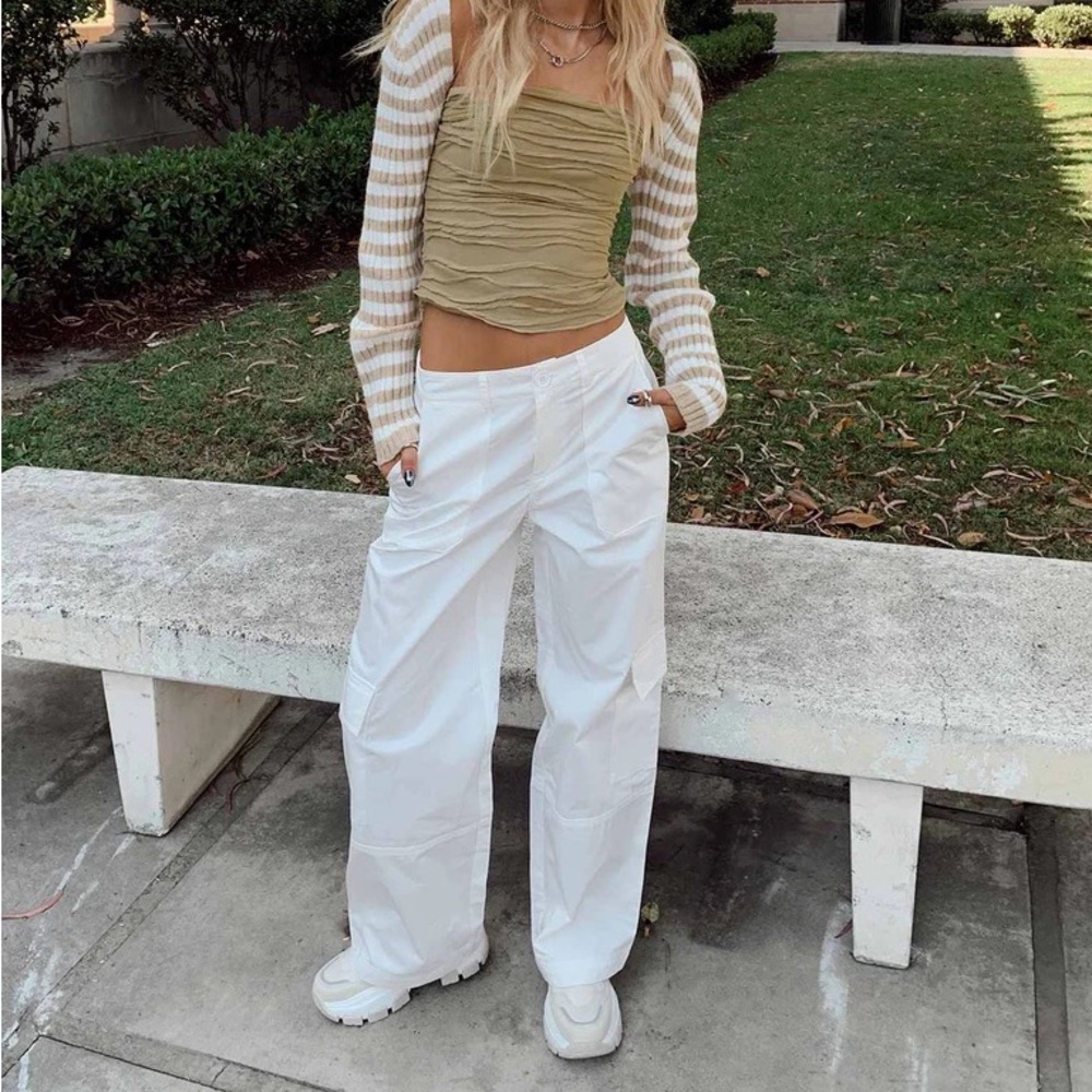 Princess Polly Luna Mid Rise Cargo Pant Off White